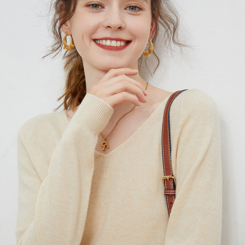 Pull Femme en Pure Laine – Manches Longues et Col V