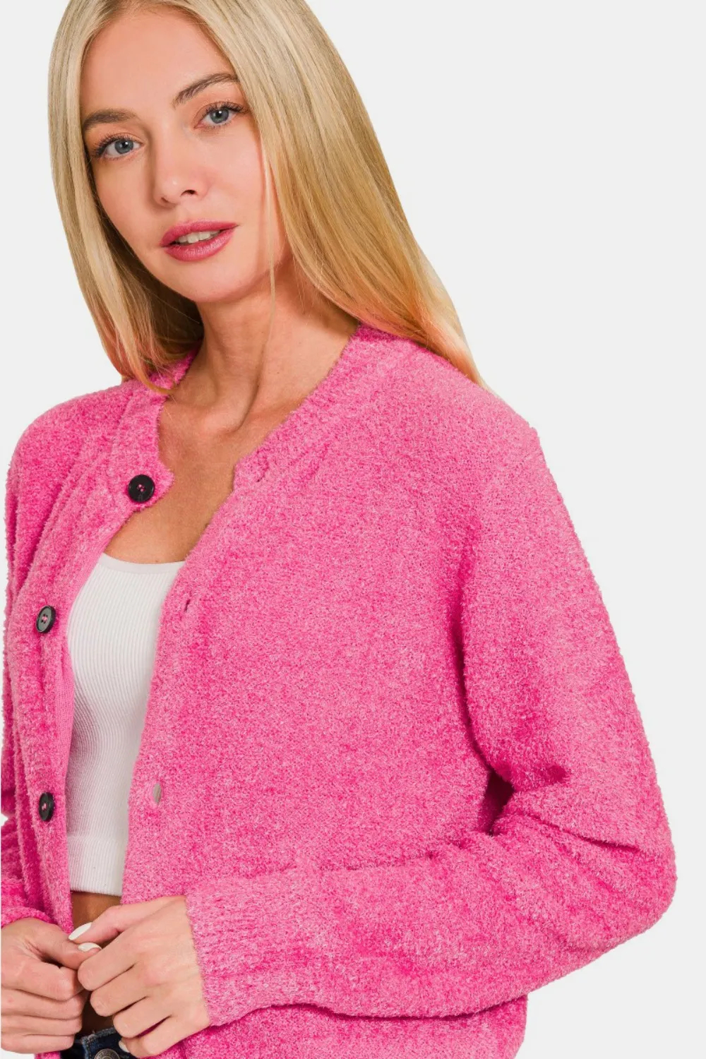 Cardigan Tricoté à Boutons et Manches Longues Zenana pour Femme