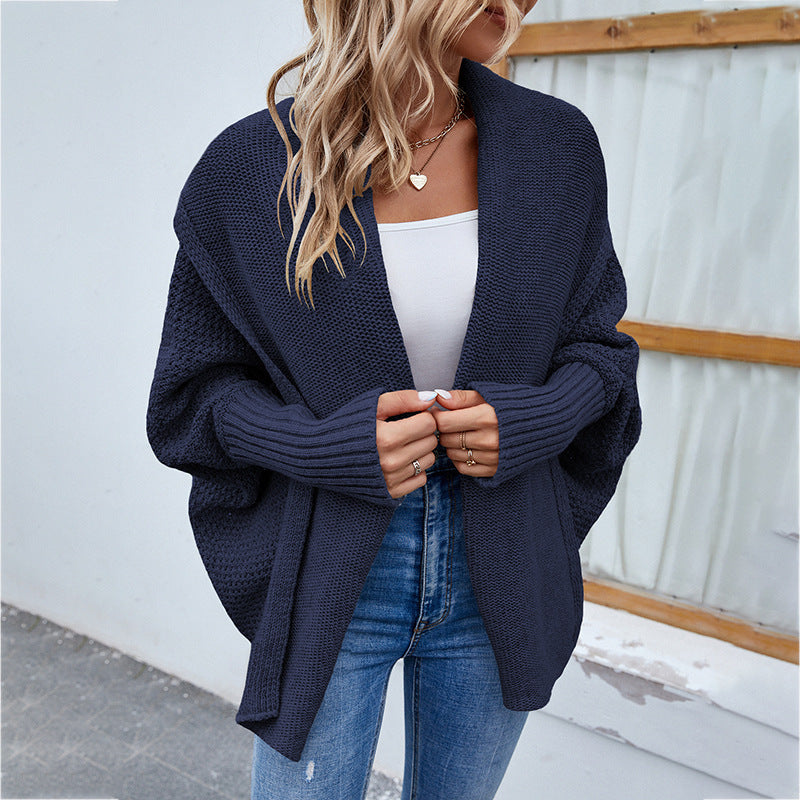 Cardigan Tricoté Oversize Femme – Manches Chauve-Souris et Col Large