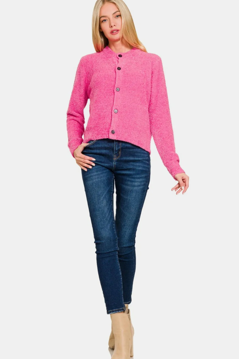 Cardigan Tricoté à Boutons et Manches Longues Zenana pour Femme
