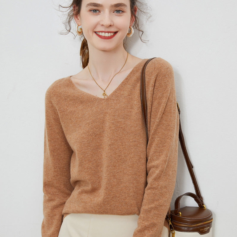 Pull Femme en Pure Laine – Manches Longues et Col V