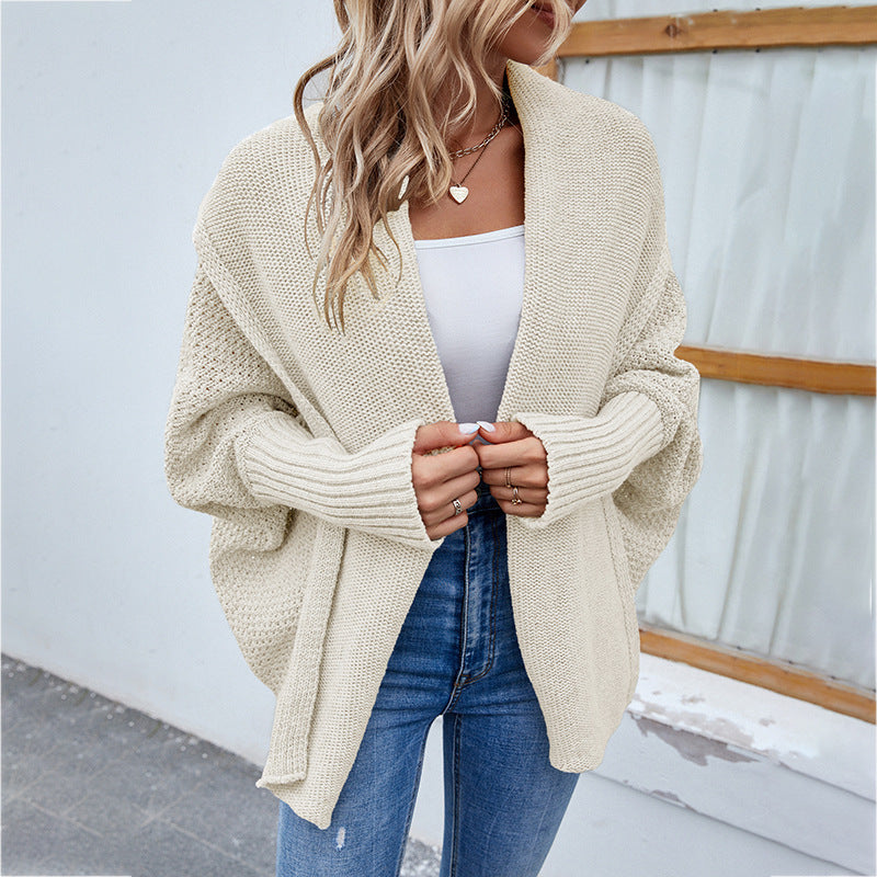 Cardigan Tricoté Oversize Femme – Manches Chauve-Souris et Col Large