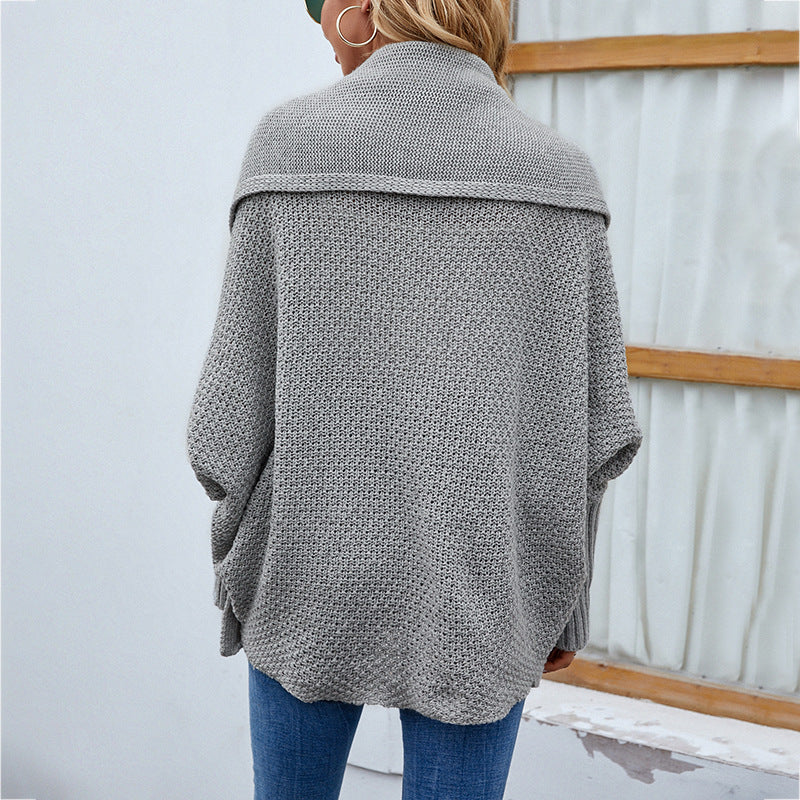 Cardigan Tricoté Oversize Femme – Manches Chauve-Souris et Col Large