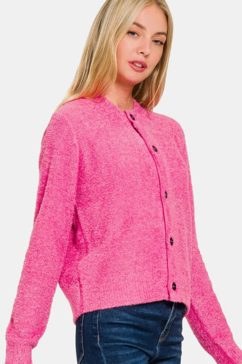 Cardigan Tricoté à Boutons et Manches Longues Zenana pour Femme