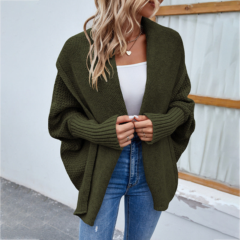Cardigan Tricoté Oversize Femme – Manches Chauve-Souris et Col Large