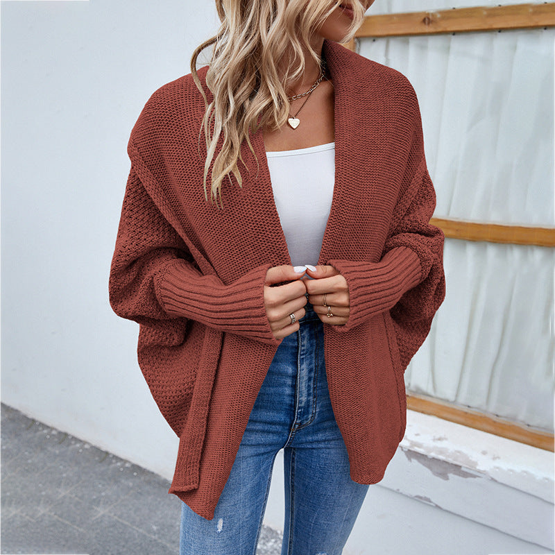 Cardigan Tricoté Oversize Femme – Manches Chauve-Souris et Col Large