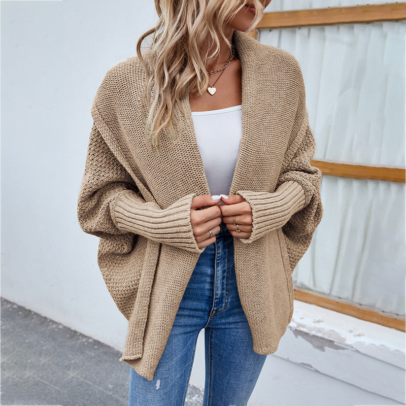 Cardigan Tricoté Oversize Femme – Manches Chauve-Souris et Col Large