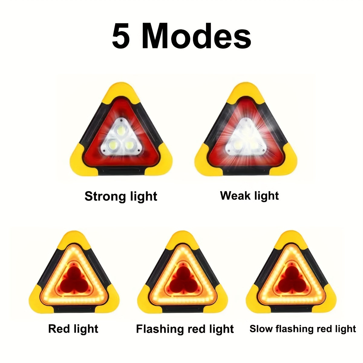 Triángulo de Emergencia Solar – 5 Modos, Recargable USB