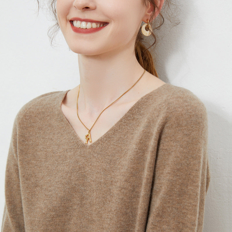 Pull Femme en Pure Laine – Manches Longues et Col V