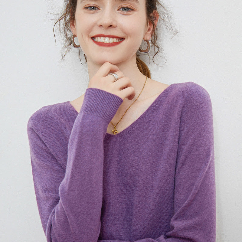 Pull Femme en Pure Laine – Manches Longues et Col V