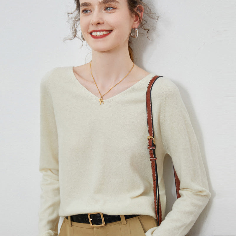 Pull Femme en Pure Laine – Manches Longues et Col V