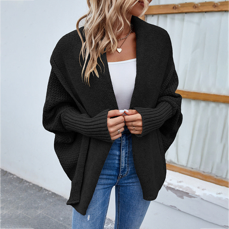 Cardigan Tricoté Oversize Femme – Manches Chauve-Souris et Col Large