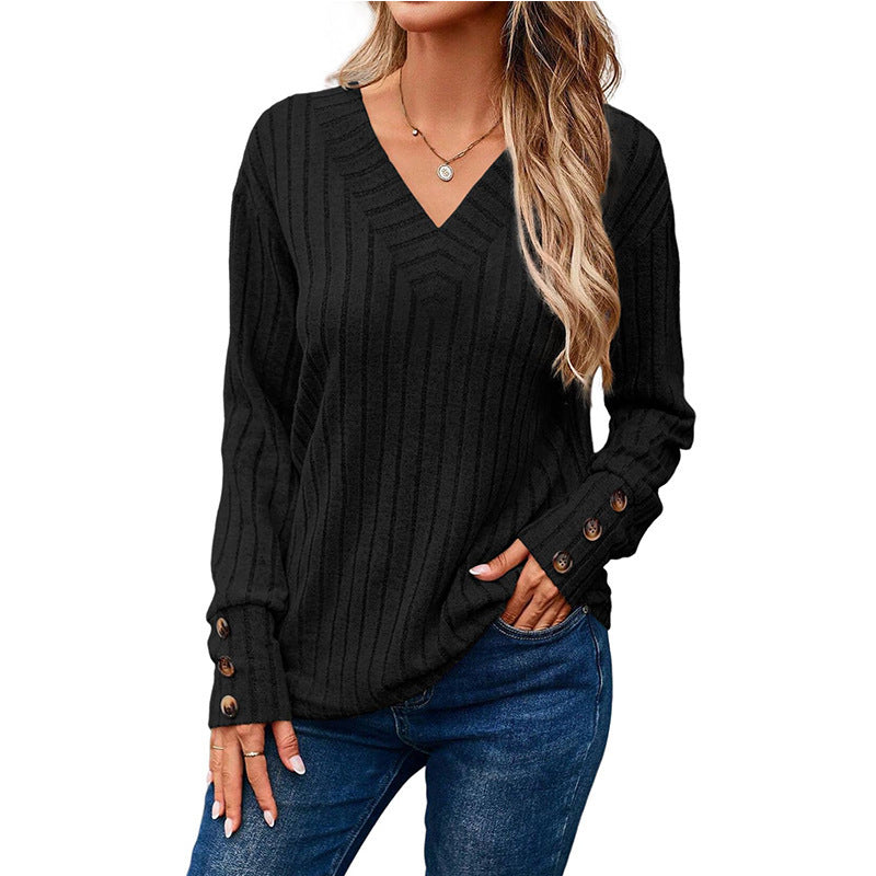 Chemise Femme Manches Longues – Col V et Boutons