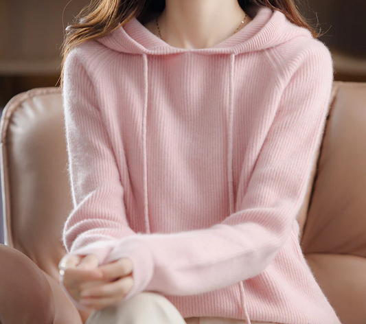 Pull Court en Cachemire à Capuche pour Femme - Coupe Ample et Confortable