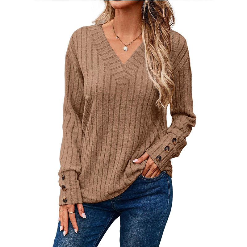 Chemise Femme Manches Longues – Col V et Boutons