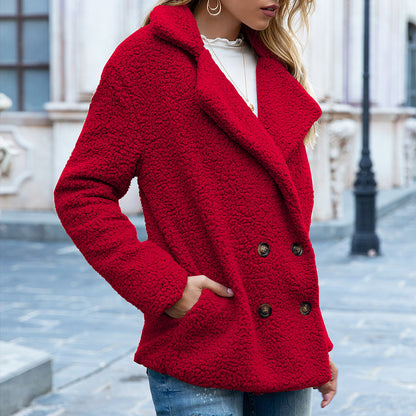 Loose Lapel Fluffy Coat Winter Button Jacket Cardigan Outwear For Women Clothing