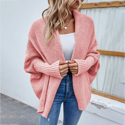 Cardigan Tricoté Oversize Femme – Manches Chauve-Souris et Col Large