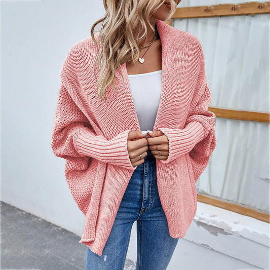 Cardigan Tricoté Oversize Femme – Manches Chauve-Souris et Col Large