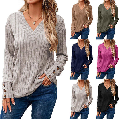 Chemise Femme Manches Longues – Col V et Boutons