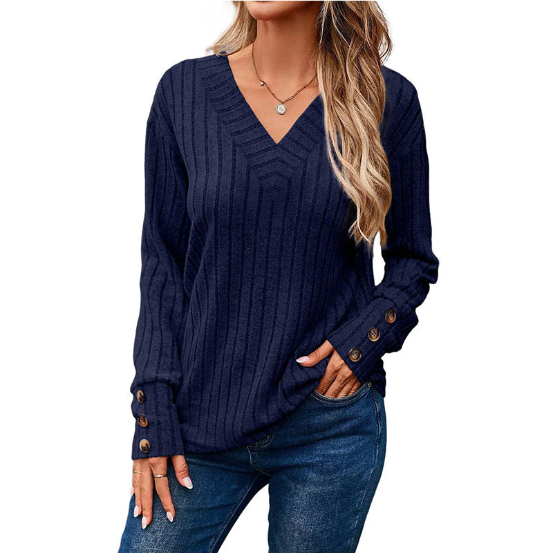 Chemise Femme Manches Longues – Col V et Boutons