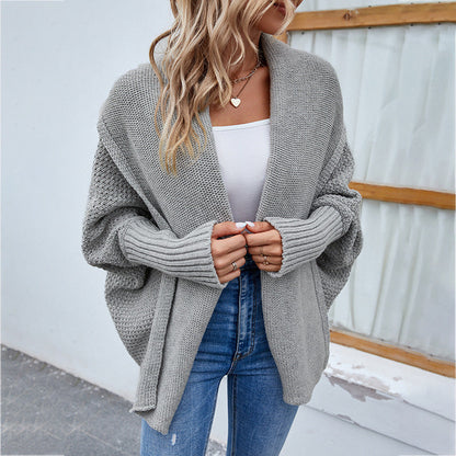 Cardigan Tricoté Oversize Femme – Manches Chauve-Souris et Col Large