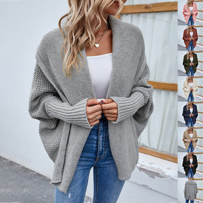 Cardigan Tricoté Oversize Femme – Manches Chauve-Souris et Col Large