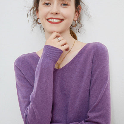 Pull Femme en Pure Laine – Manches Longues et Col V