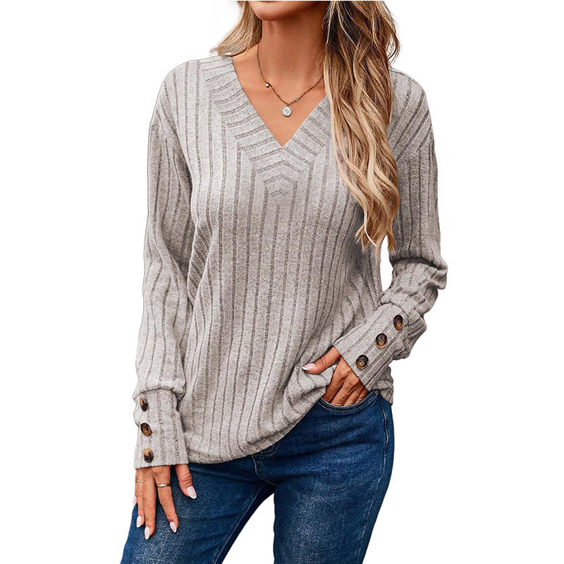 Chemise Femme Manches Longues – Col V et Boutons