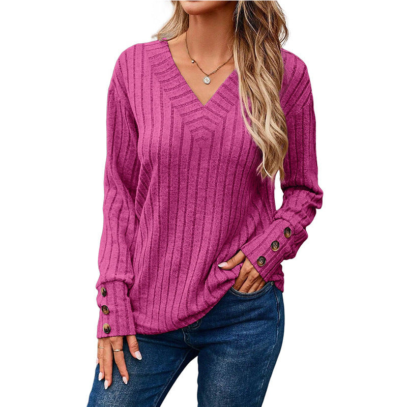 Chemise Femme Manches Longues – Col V et Boutons