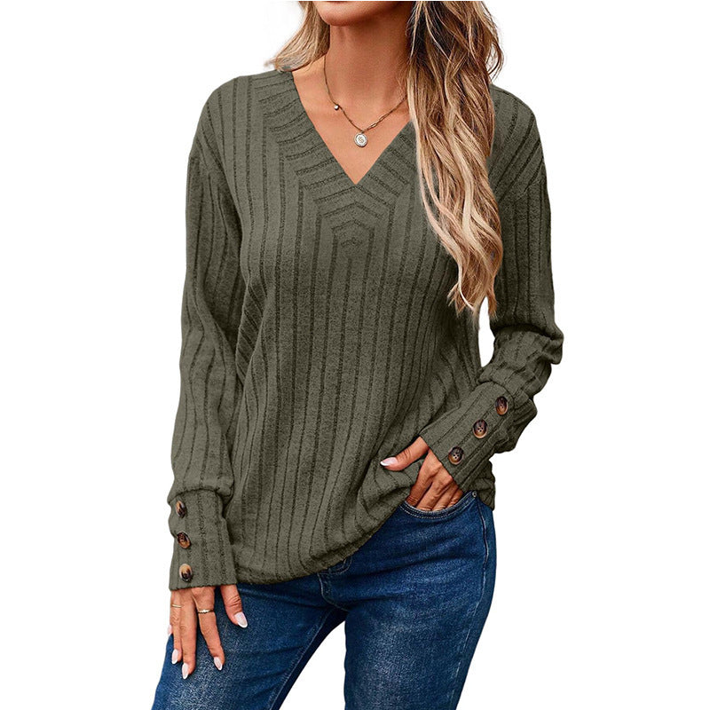 Chemise Femme Manches Longues – Col V et Boutons