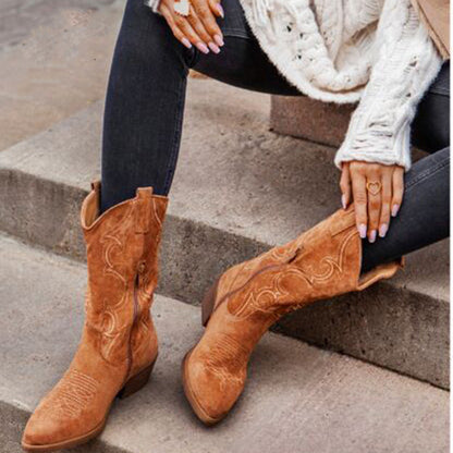 Pointed boots suede denim boots